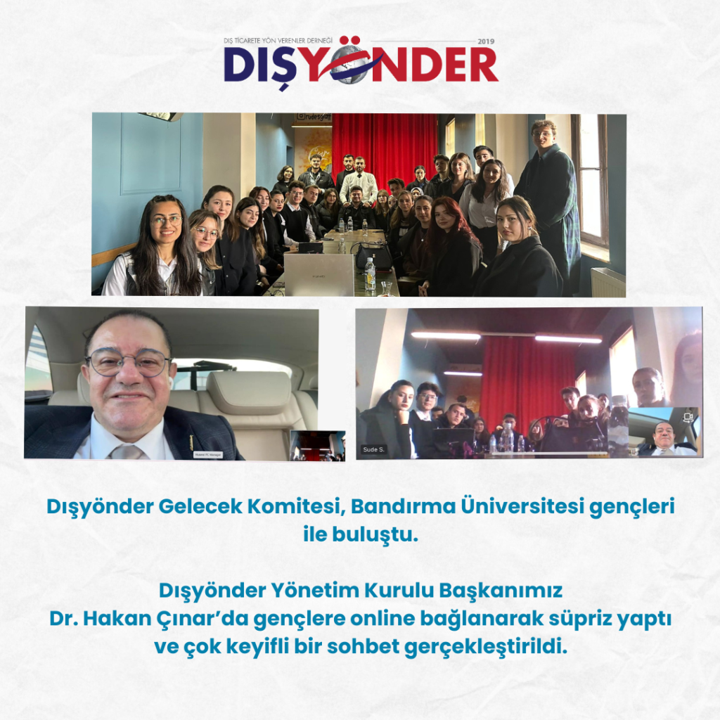 Dışyönder Gelecek Komitesi Bandırma Üniversitesi gençleri ile buluştu.

Dışyönder Yönetim Kurulu Başkanımız
Dr. Hakan Çınar’da gençlere online bağlanarak süpriz yaptı ve çok keyifli bir sohbet gerçekleştirildi.